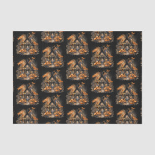 Haunted House with Pumpkins Halloween Pattern Tissue Paper