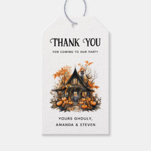Haunted House with Pumpkins Halloween Thank You Gift Tags