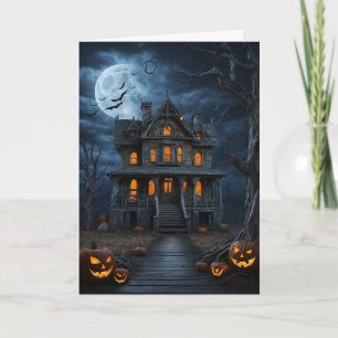 Haunted House with Pumpkins Thank You Card