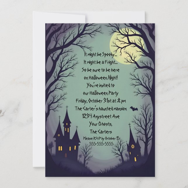 Haunted Houses and Spooky Trees Halloween Party Invitation (Front)