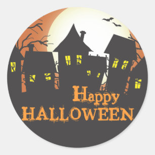 Haunted Houses Happy Halloween Classic Round Sticker