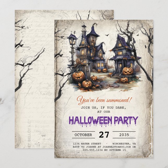Haunted Houses Spooky Halloween Party Invitation (Front/Back)