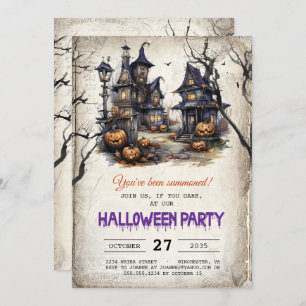 Haunted Houses Spooky Halloween Party Invitation