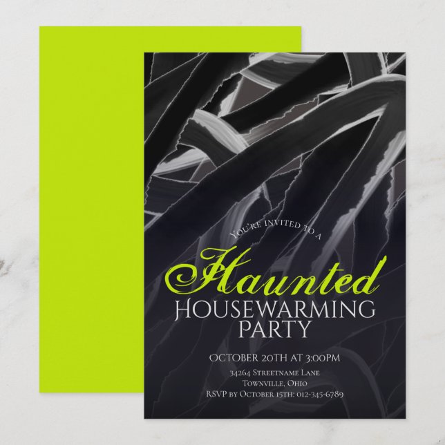 Haunted Housewarming Grey Green Halloween Party Invitation (Front/Back)