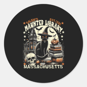 Haunted Library M Vintage Gothic Halloween Art  Classic Round Sticker