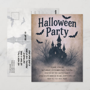 Haunted Manor Halloween Party Invitation Postcard