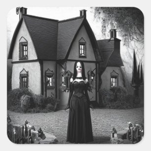 Haunted Mansion and Gothic Woman Square Sticker