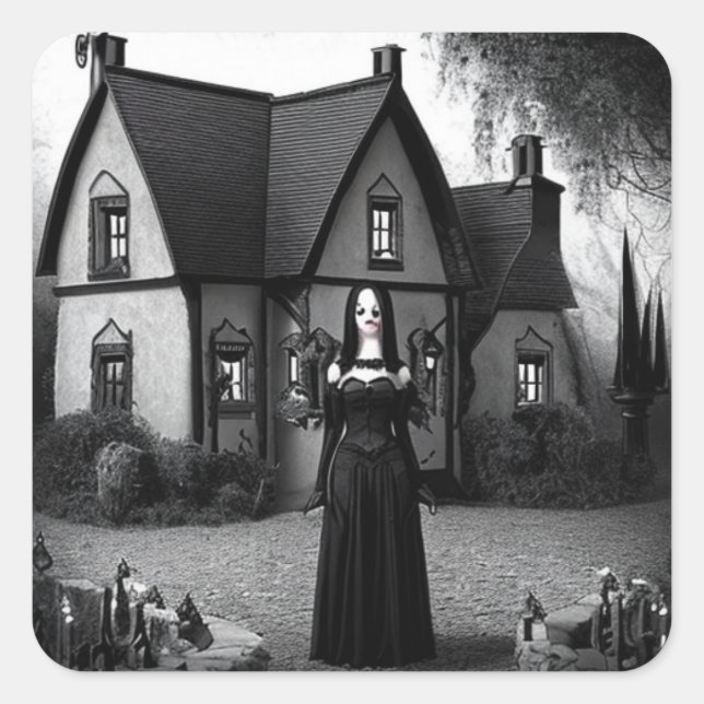 Haunted Mansion and Gothic Woman Square Sticker (Front)