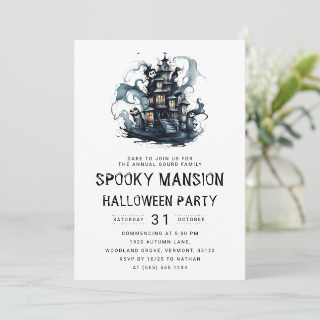Haunted Mansion Bash: Elegant Halloween Invitation (Standing Front)