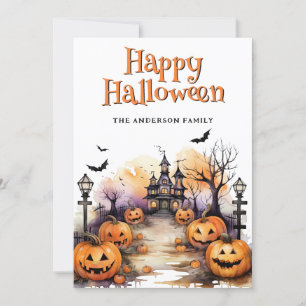 Haunted Mansion Bat Jack O'Lanterns Halloween Card