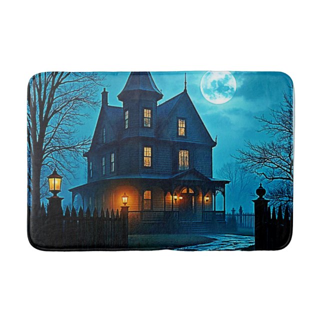 Haunted Mansion Blue Moonlight Night Design Bath Mat (Front)
