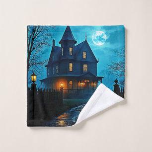 Haunted Mansion Blue Moonlight Night Design Bath Towel Set