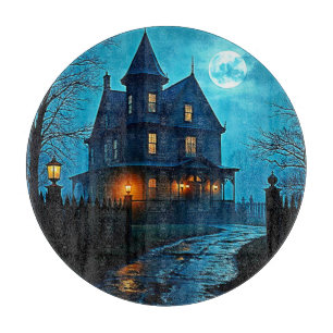 Haunted Mansion Blue Moonlight Night Design Cutting Board