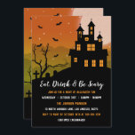 Haunted Mansion Eat Drink & Be Scary Halloween Invitation<br><div class="desc">Haunted House Invitation,  Eat,  Drink and Be Scary Invite with Bats and Graveyard.</div>