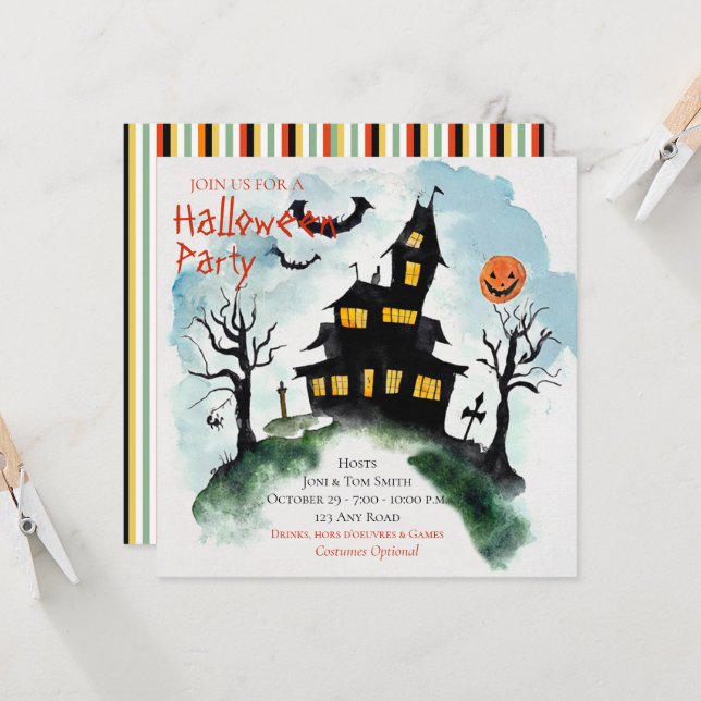 Haunted Mansion Halloween Party Invitation (Front/Back In Situ)