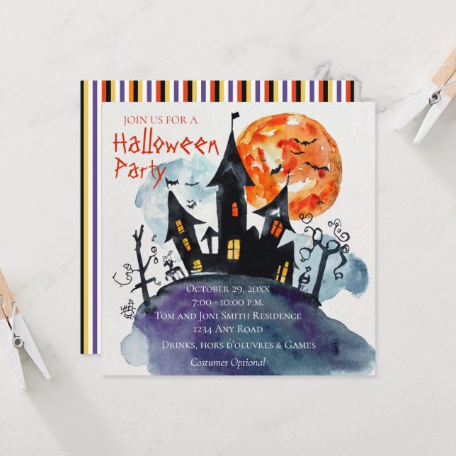 Haunted Mansion Halloween Party Invitation (Front/Back In Situ)