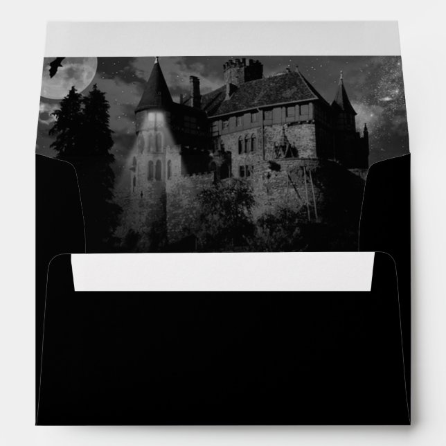 Haunted Mansion House Black White Wedding Envelope (Back (Bottom))