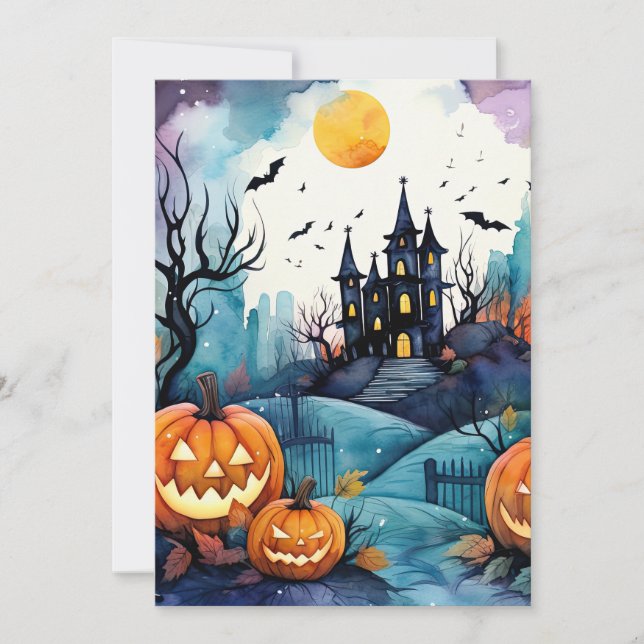 Haunted Mansion Jack O’Lantern Bats Halloween  Holiday Card (Front)