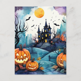 Haunted Mansion Jack O’Lantern Bats Halloween  Holiday Postcard