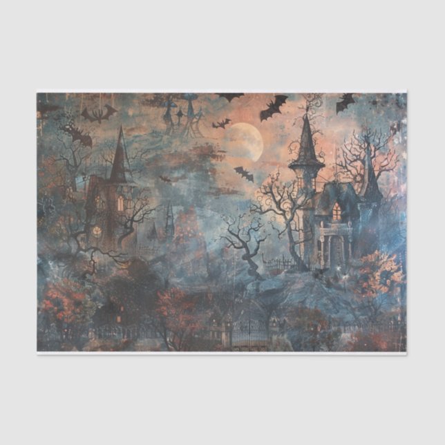 Haunted Mansion Spooky Bats Halloween Decoupage Tissue Paper (Front)