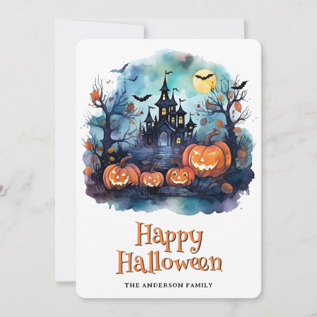 Haunted Mansion Spooky Pumpkins Halloween Card (Front)