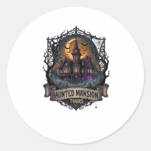 Haunted Mansion Tours Halloween Gothic House Cresc Classic Round Sticker