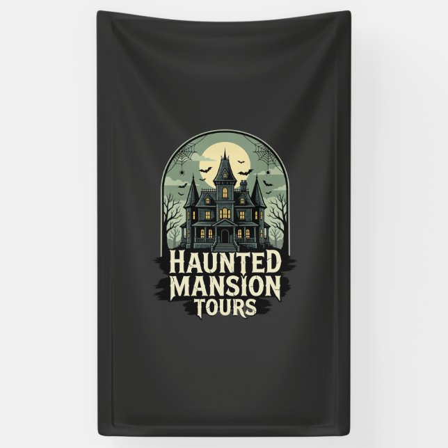 Haunted Mansion Tours Vintage Halloween Vector Banner (Vertical)