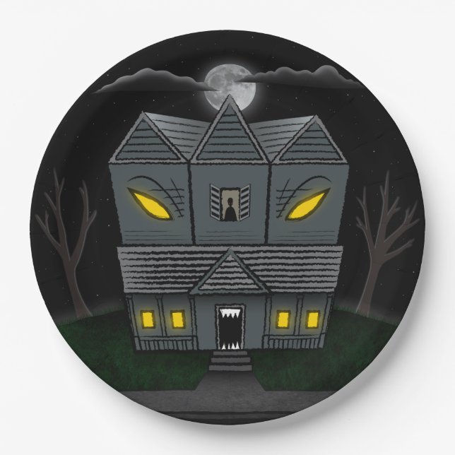 Haunted Monster House Paper Plate (Front)
