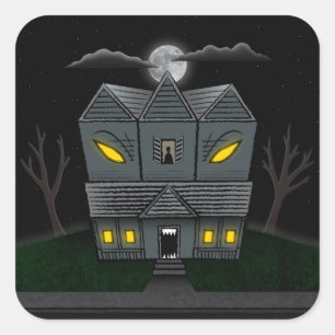 Haunted Monster House Square Sticker