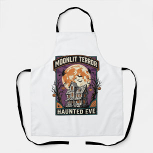 Haunted Moon Shirt Vintage Engraving Halloween Gra Apron