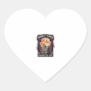 Haunted Moon Shirt Vintage Engraving Halloween Gra Heart Sticker
