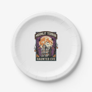 Haunted Moon Shirt Vintage Engraving Halloween Gra Paper Plate