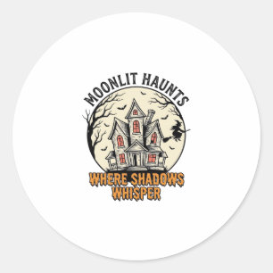 Haunted Moon Shirt Vintage Engraving Spooky House Classic Round Sticker