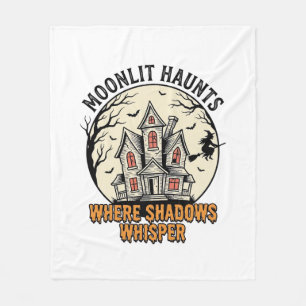 Haunted Moon Shirt Vintage Engraving Spooky House Fleece Blanket