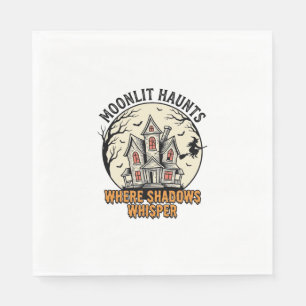 Haunted Moon Shirt Vintage Engraving Spooky House Napkin