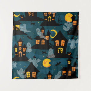 Haunted Neighborhood Halloween vintage Seamless Pa Tapestry