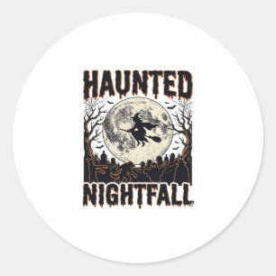 Haunted Night Shirt Vintage Engraving Halloween De Classic Round Sticker