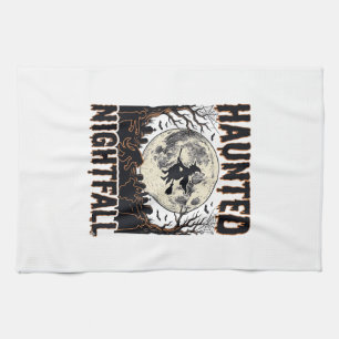 Haunted Night Shirt Vintage Engraving Halloween De Tea Towel
