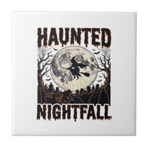 Haunted Night Shirt Vintage Engraving Halloween De Tile