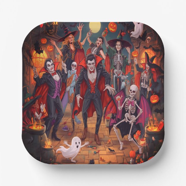 Haunted Night with Dracula For Halloween Paper Plate (Front)