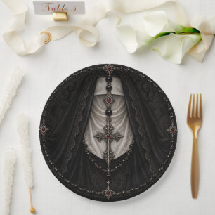 Haunted Nun Gothic Halloween Paper Plate