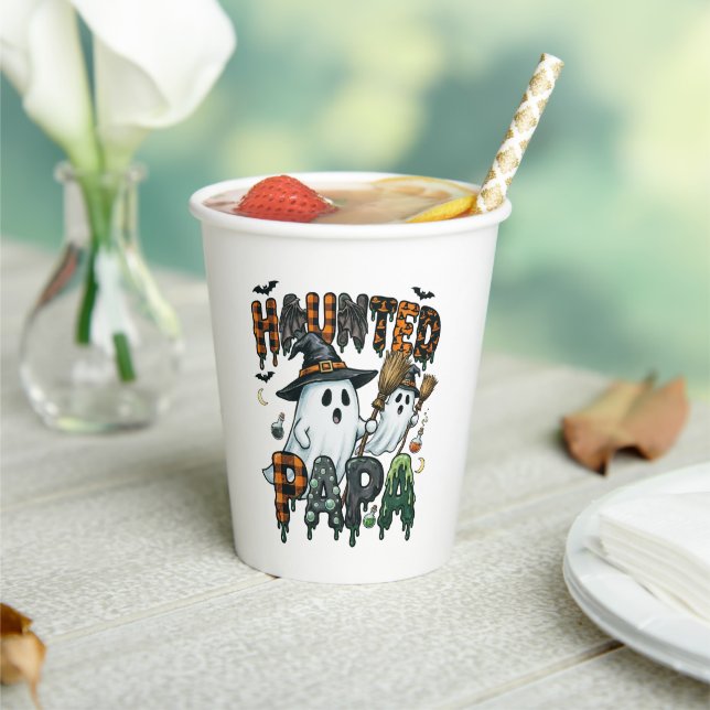 Haunted Papa Halloween Ghost Design Paper Cups (Insitu)