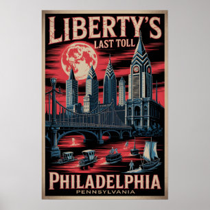 Haunted Philadelphia, PA Vintage Horror Travel Poster