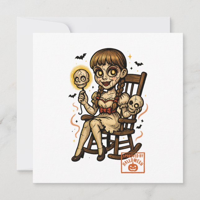 Haunted Pin-Up Doll – Creepy Cute Halloween Holiday Card (Front)