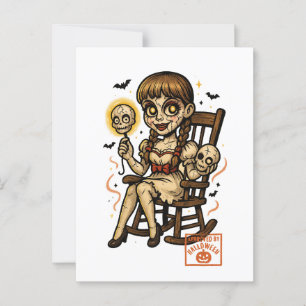 Haunted Pin-Up Doll – Creepy Cute Halloween Postcard