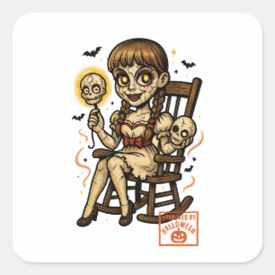 Haunted Pin-Up Doll – Creepy Cute Halloween Square Sticker