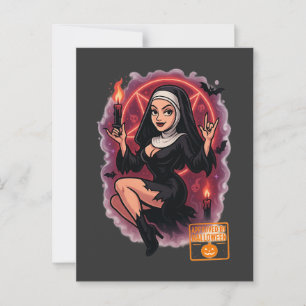 Haunted Pin-Up Nun – Spooky Halloween Postcard