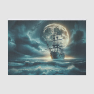 Haunted Pirate Ship Moonlit Stormy Seas Decoupage Tissue Paper
