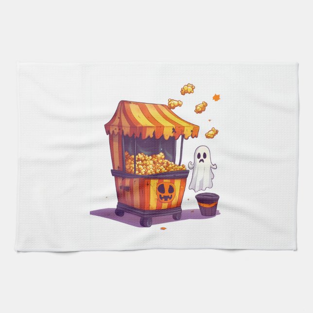 Haunted Popcorn Stand Tea Towel (Horizontal)