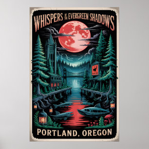 Haunted Portland, OR Vintage Horror Travel Poster